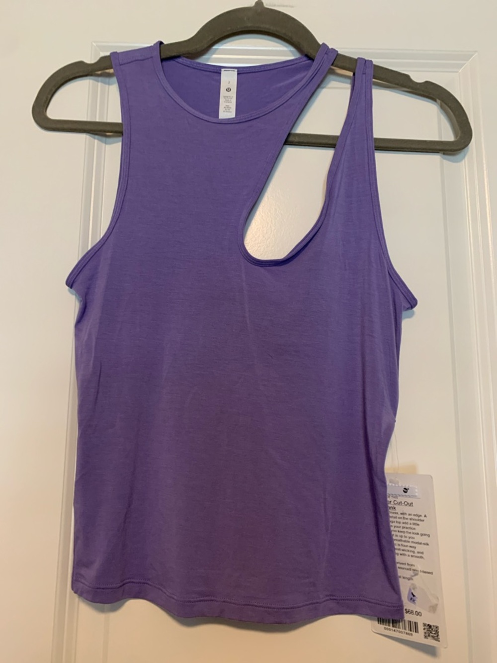 lululemon athletica Purple Shoulder Cut-Out Yoga Tank, Sz 2, NWT